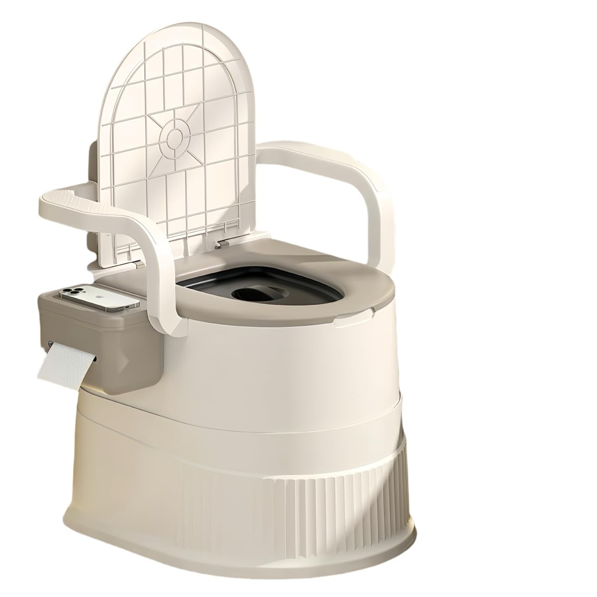 RVTENRIO Portable toilet seat with armrests, with lid, with tissue holder, wi…