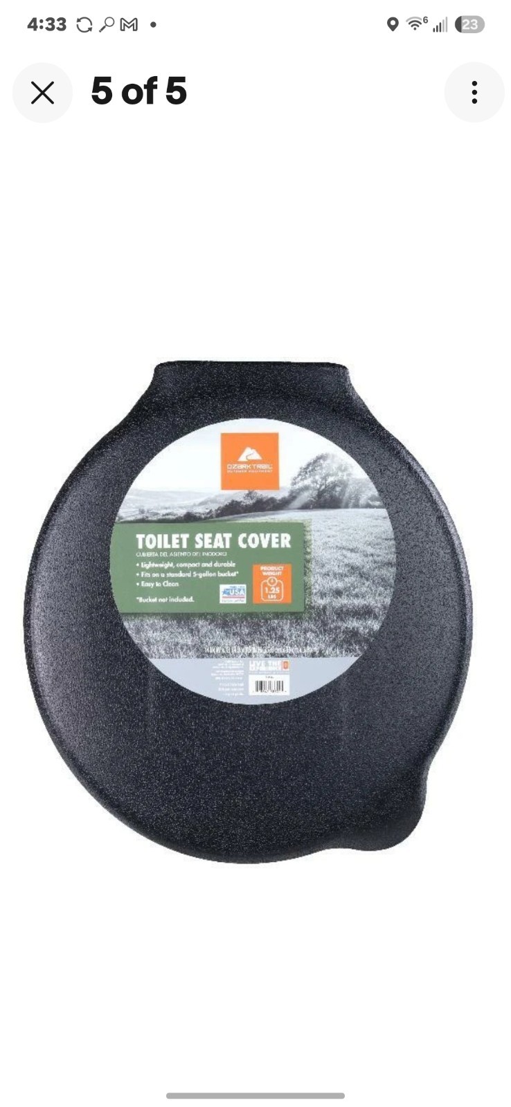 Portable Black Ozark Trail Bucket Toilet Seat Cover Camping Outdoor Travel New