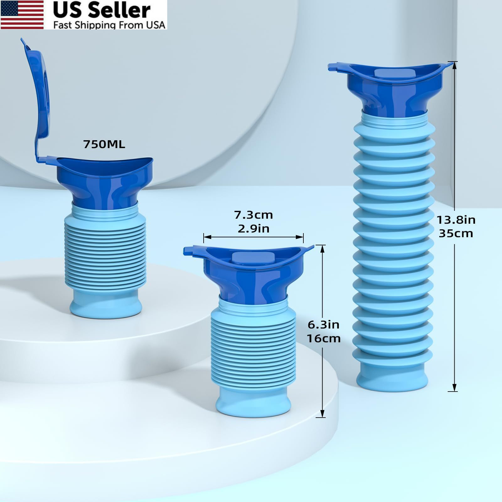 Pee Bottles for Men, Adjustable Emergency Urinal 750ml, Car One Size, Blue