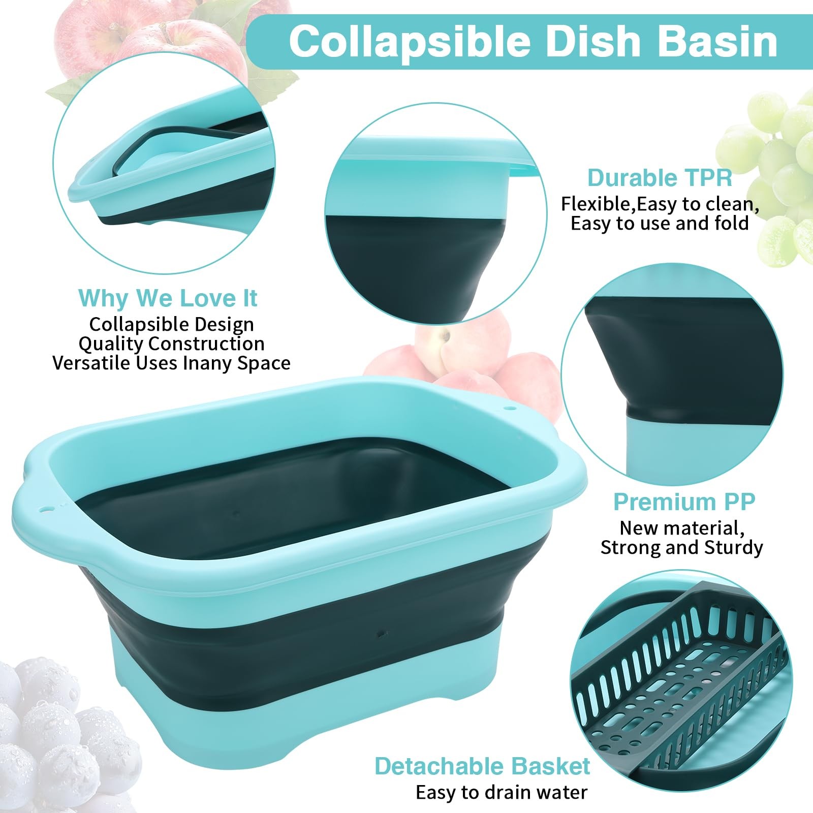 Collapsible Dish Basin with Drain Plug and Portable Sink, 11L(2.91 Gallon) co…