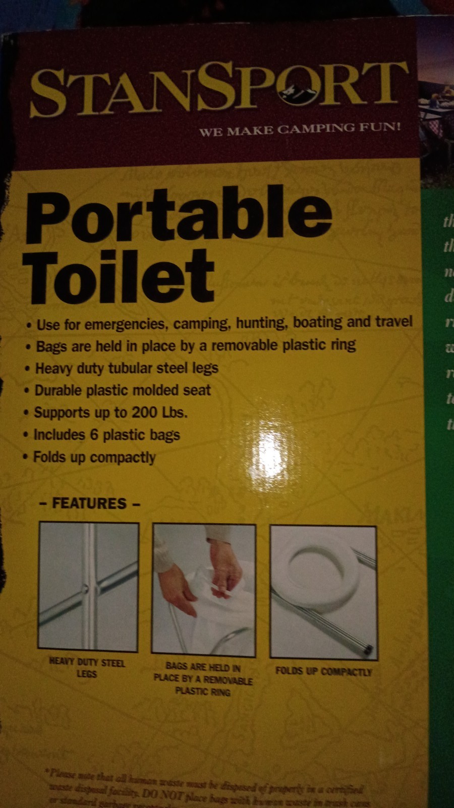 STANSPORT PORTABLE TOILET, 200LBS, ” NEW”, SEALED BOX SEE PICTURES😃👍