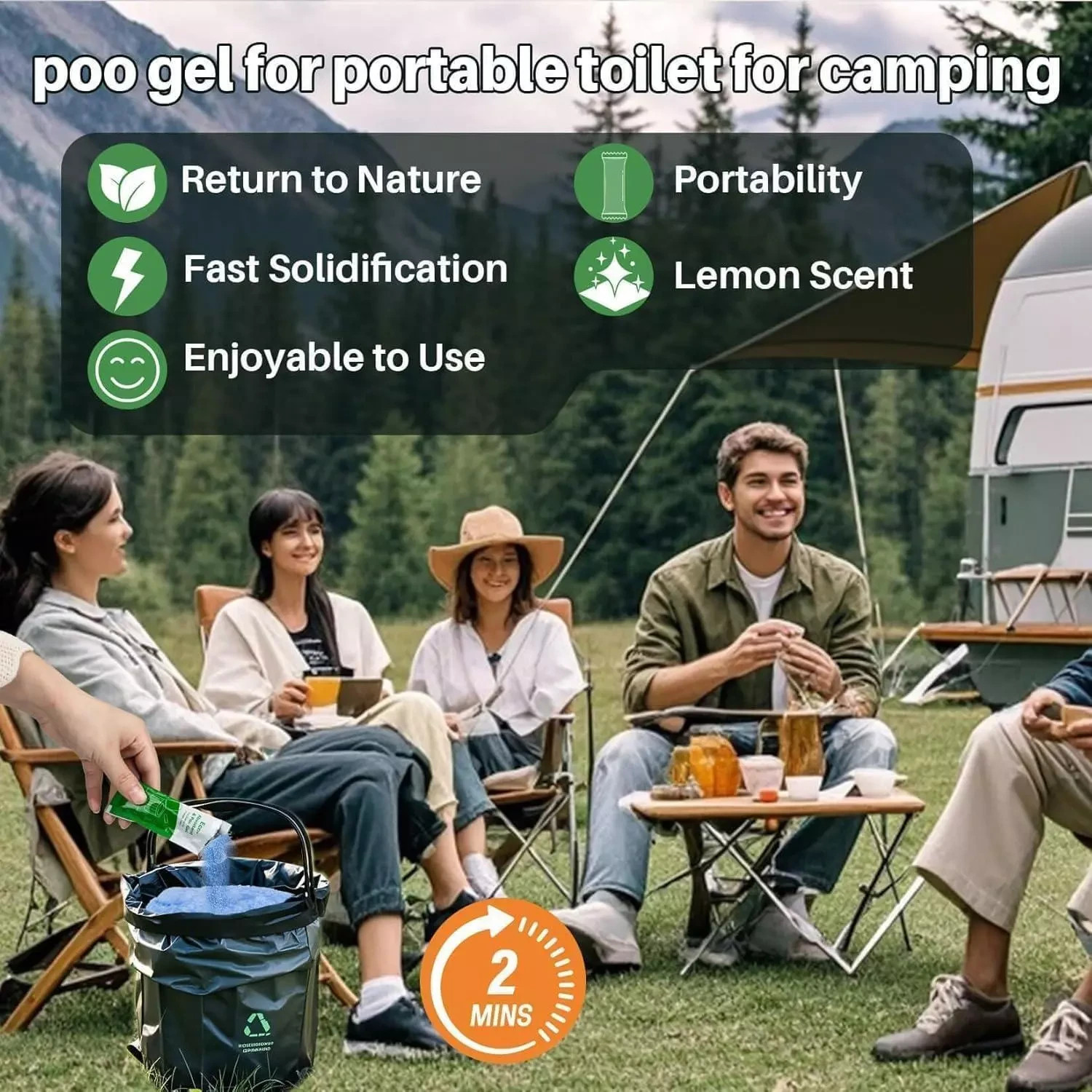 Poo Gel for Portable Toilet for Camping – 28 Packs Camping Toilet Bags Lemon Eco