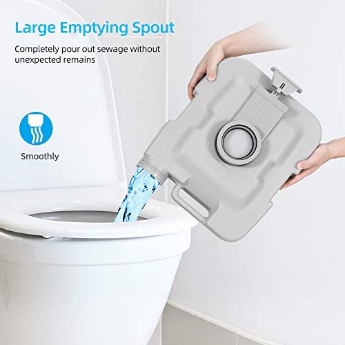 Portable Toilet, Camping 5.3 Gal Double Watwer Outlets+Handle Flush Pump