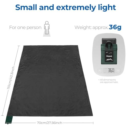 Pocket Picnic Blanket for 1 Person, 43.3×27.56″ (1.27oz) F Black (Green Pack)