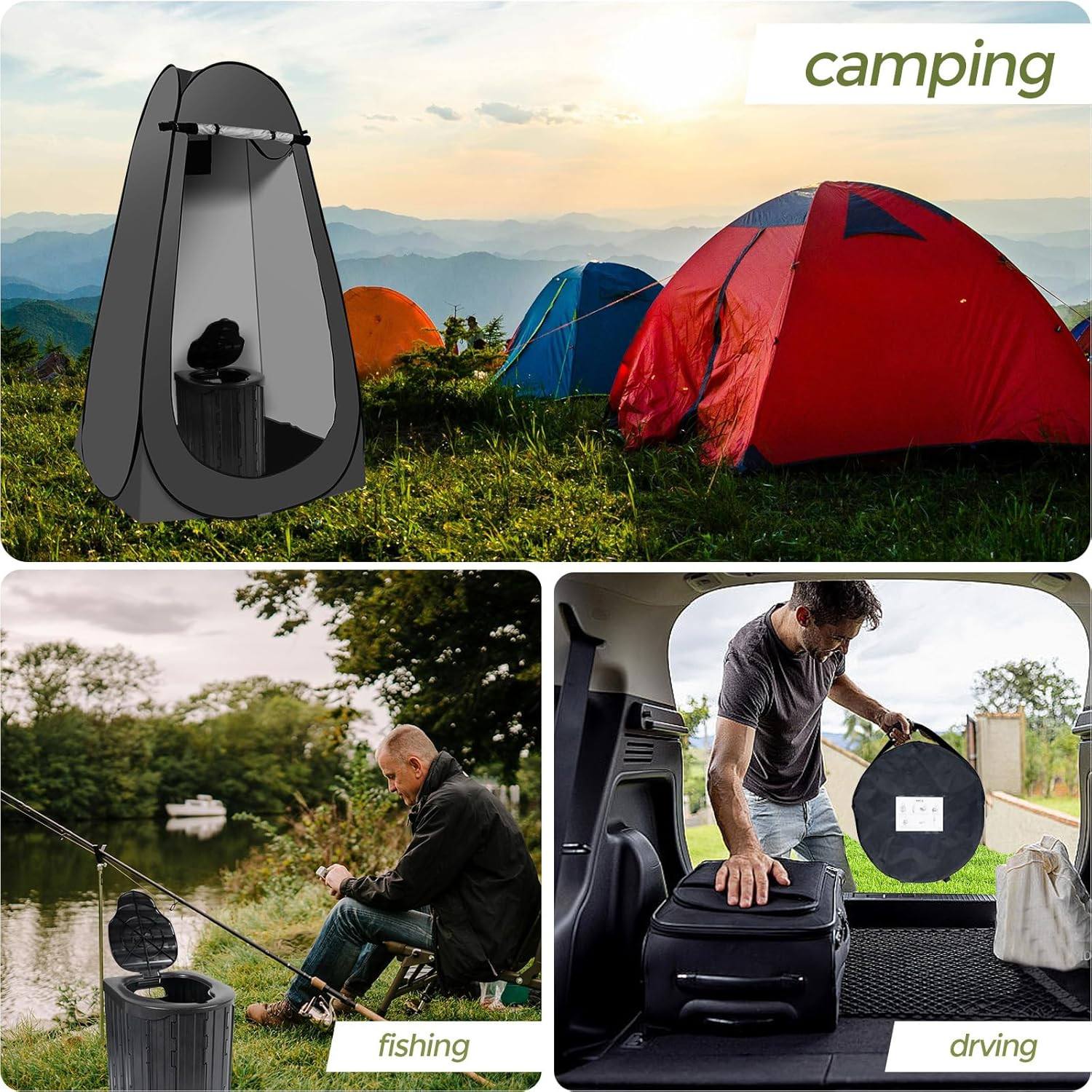 Camping Toilet Kit with Pop up Privacy Tent, X Large Portable Folding Toilet Pot
