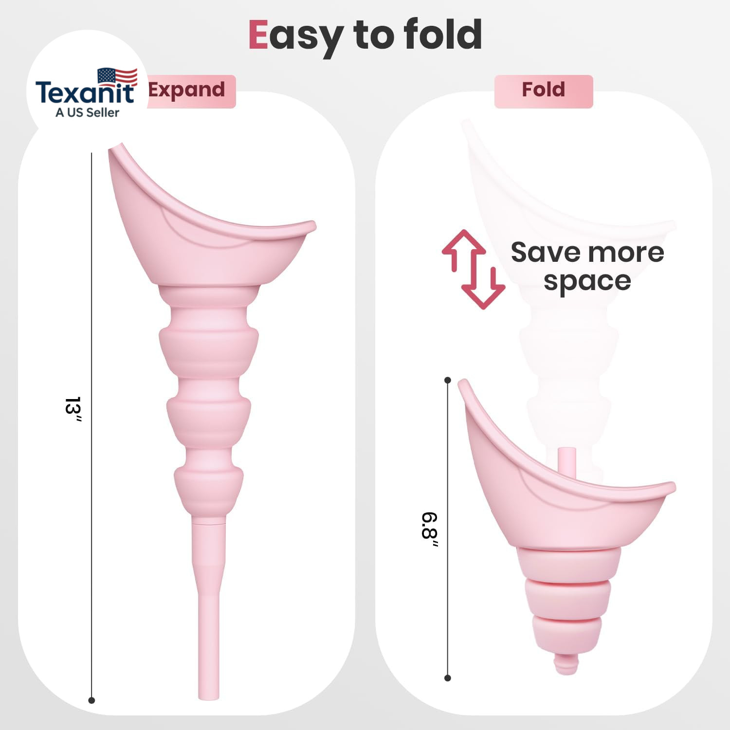 Quick-Fold Portable Female Urinal, Silicone Pee Funnel with 10Cm Extension Tube,