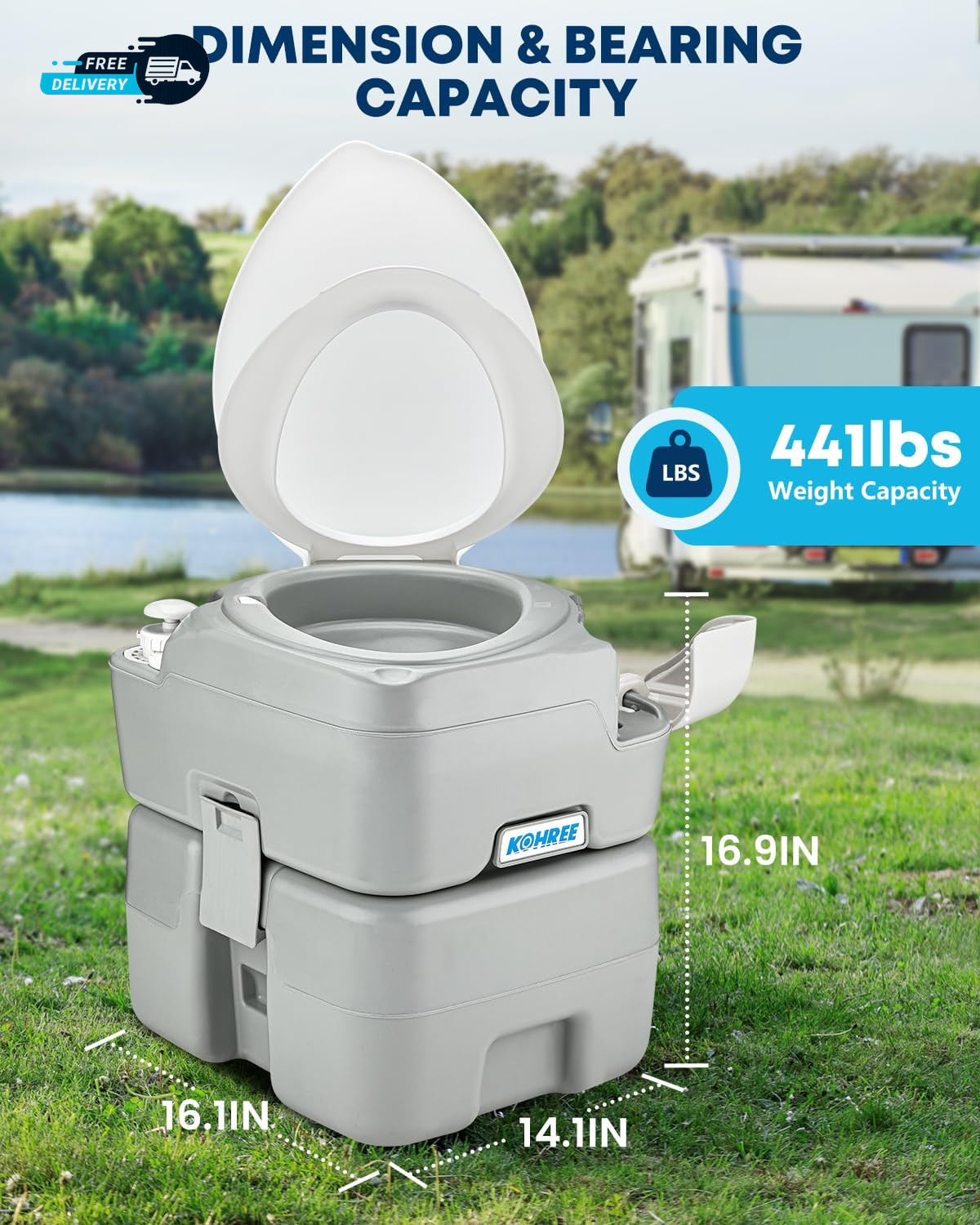 Camping Toilet Portable 5.3 Gal: 20L Porta Potty for Adults with Diagonal Elonga
