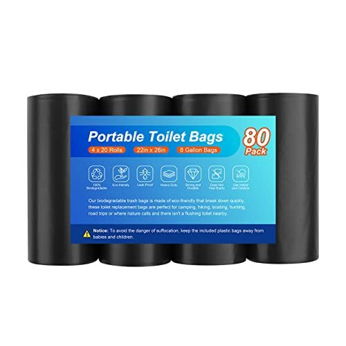 80 Count 8 Gallon Portable Toilet Bags for Camping Outdoor Travel Car Boating
