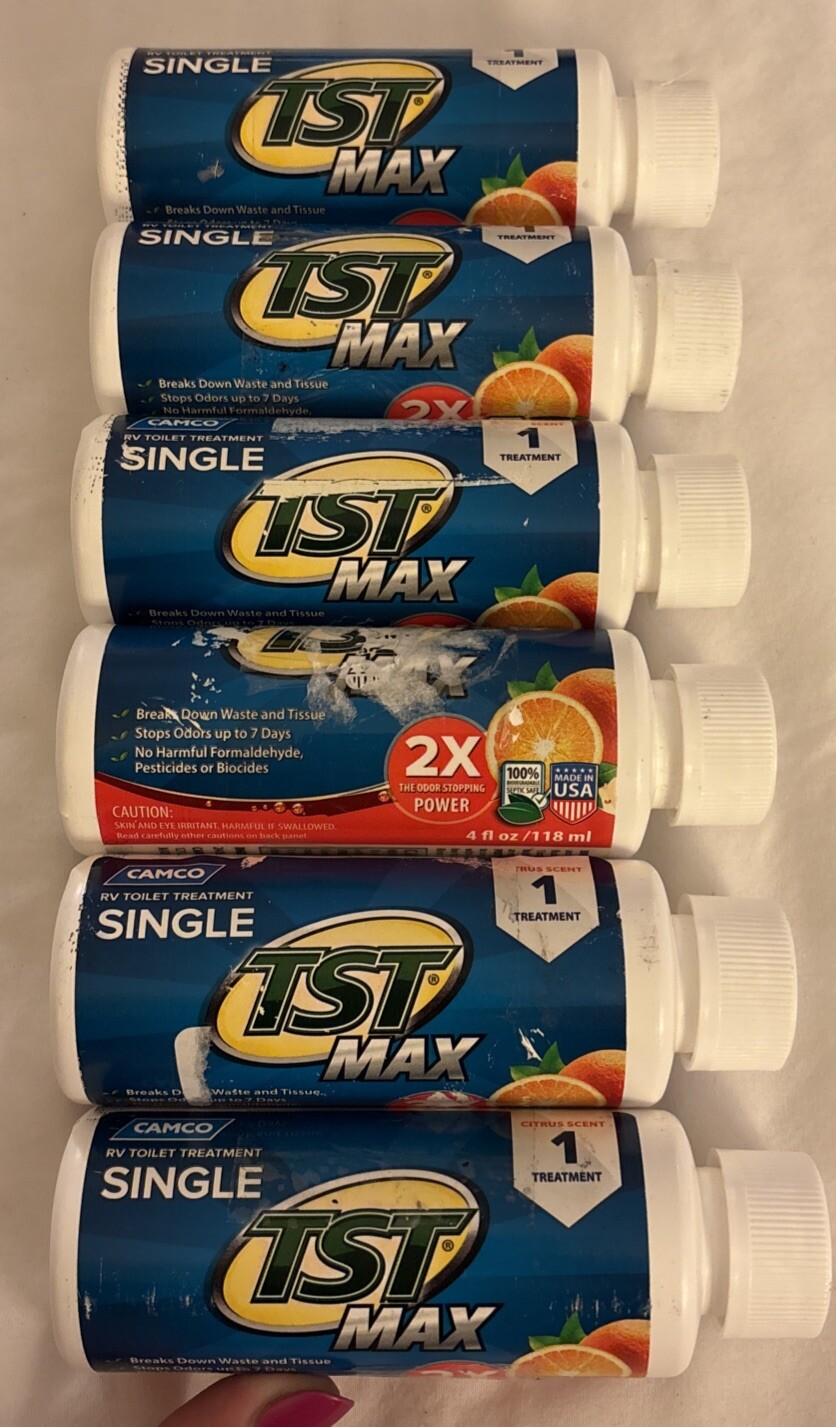 Camco TST MAX RV & Camper Toilet Treatment Singles, Pack of 6 Single Use Citrus