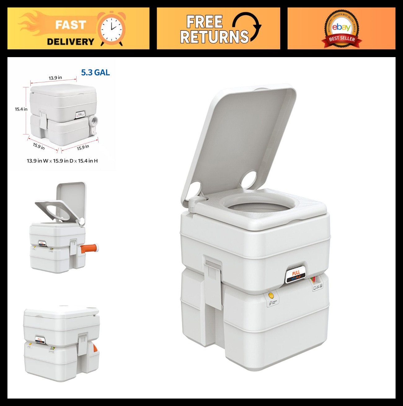 Portable Toilet for RV, Boat & Camping – 5.3 Gallon, Multifunctional Design