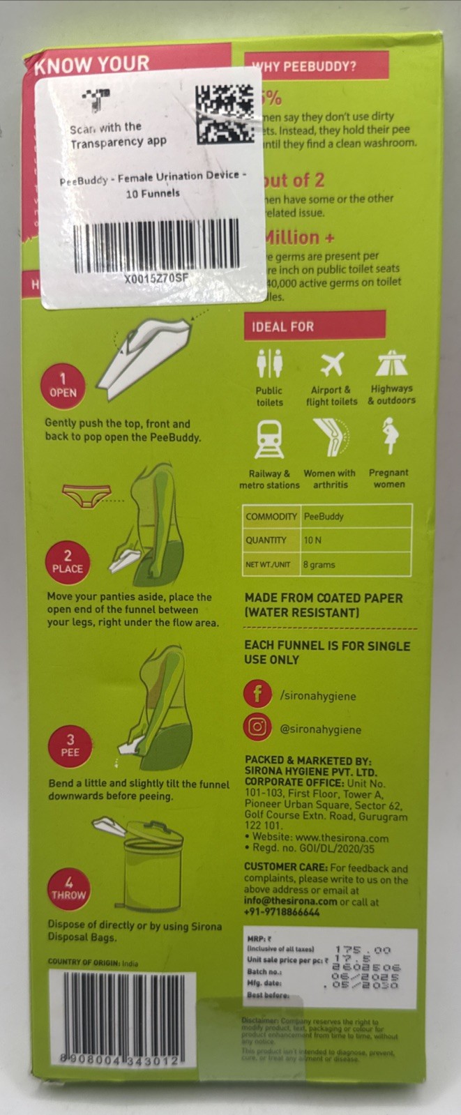 Pee buddy 10 Funnels Female Urination Device No Mess Disposable Urinal Funnel