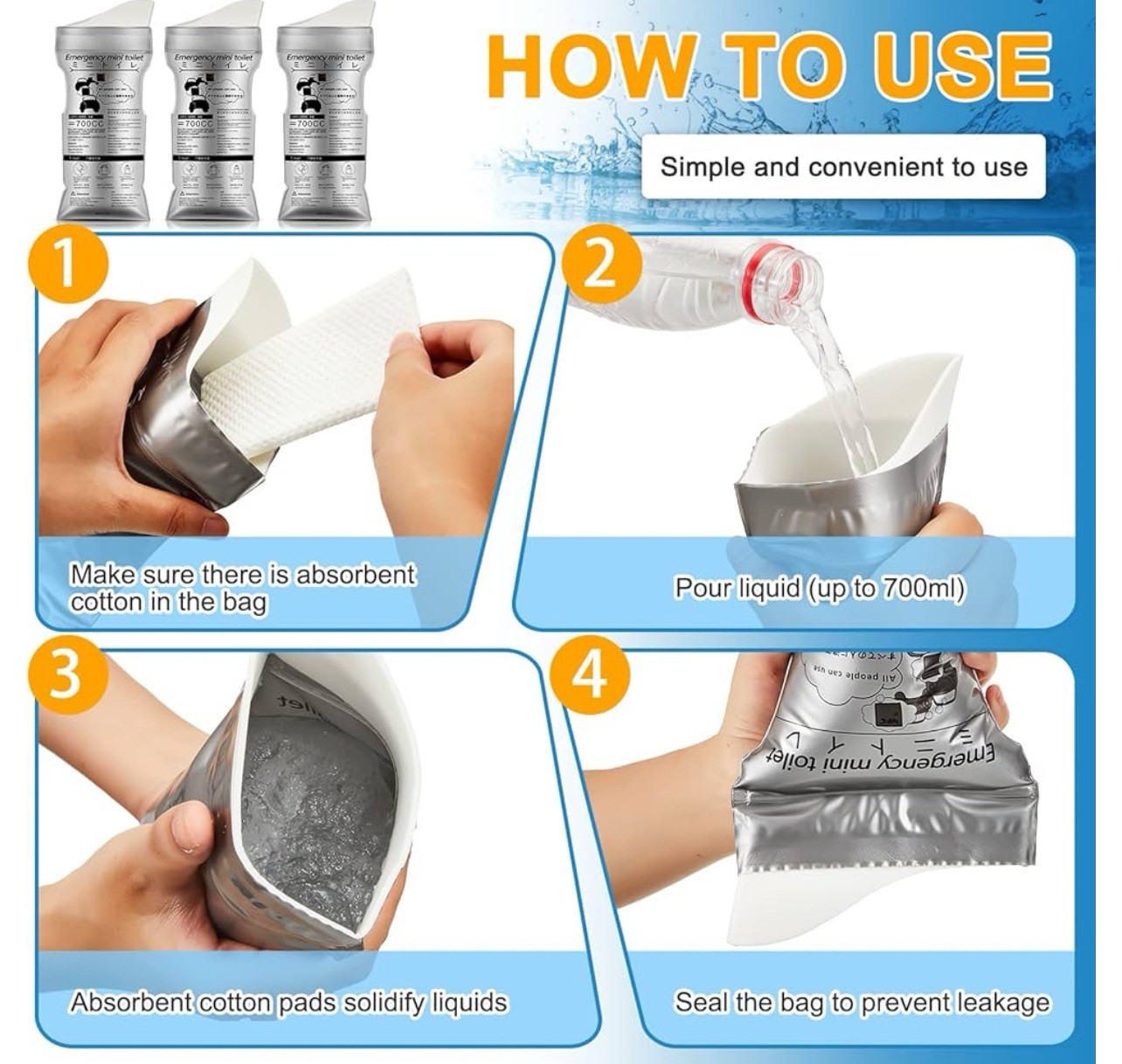100 Pcs Disposable Pee Bags Bulk 700cc Portable Urine Bags Leakproof Traveling