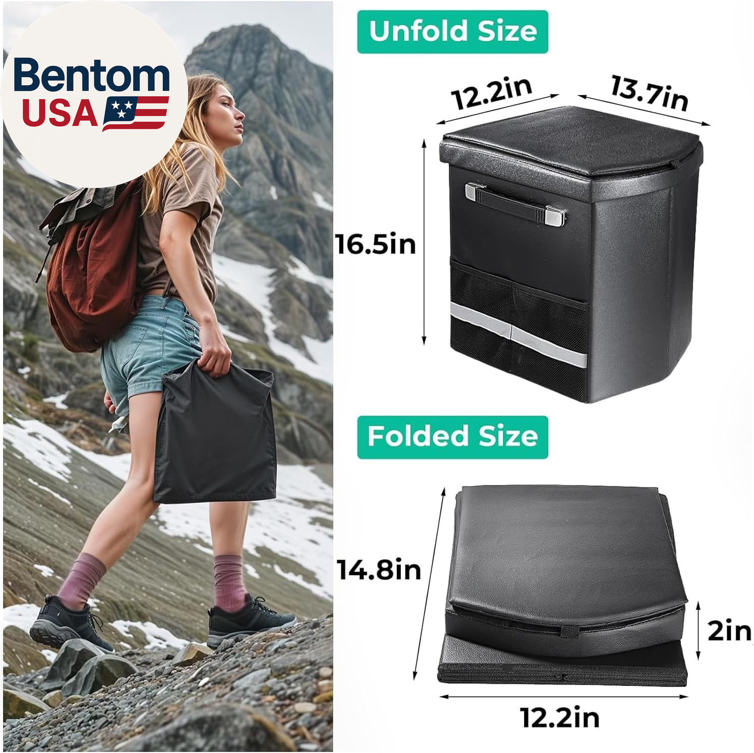 2026 Upgraded XL Portable Toilet for Adults,Tall Camping Toilet with Lid and Con
