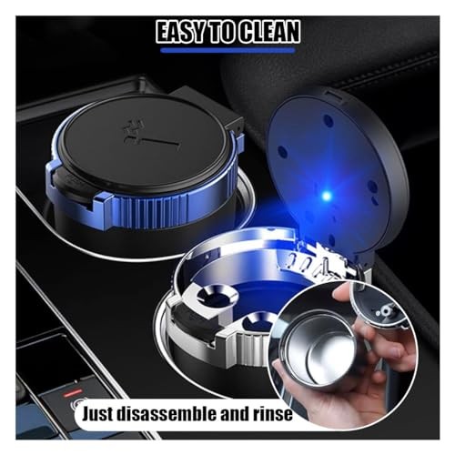 Car Ashtray with Lid Smell Proof, Detachable Stainless Smokeless Ash Tray Blue