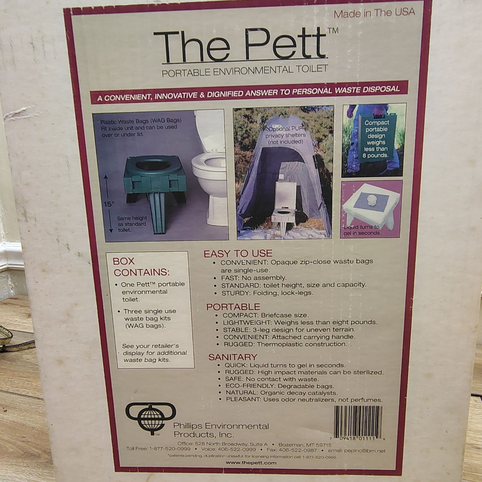 PETT Portable Dry Toilet Complete System Plus New Box Double Doodie Bags