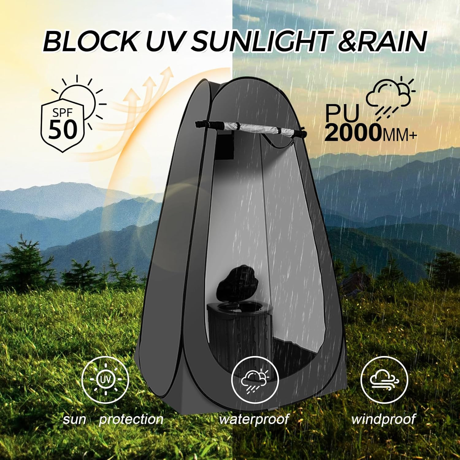Camping Toilet Kit with Pop up Privacy Tent, X Large Portable Folding Toilet Pot