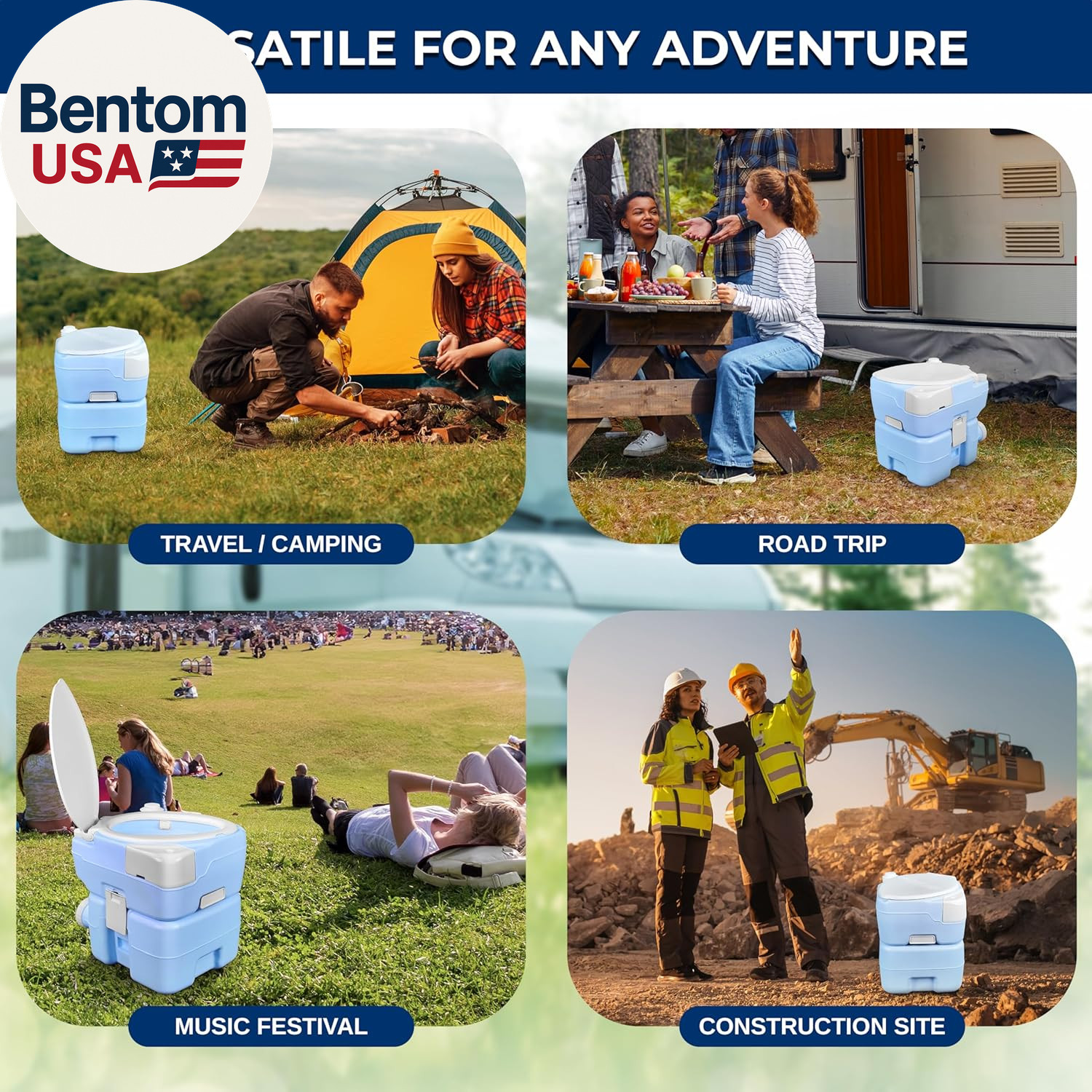 5.3 Gal Portable Camping Toilet for Adults, 100+ Flushes Porta Potty Camp Toilet