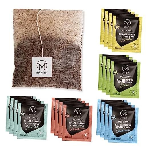 Mondo Single Serve Coffee Bags (20 Cups) Variety Pack – Organic, Medium Roast