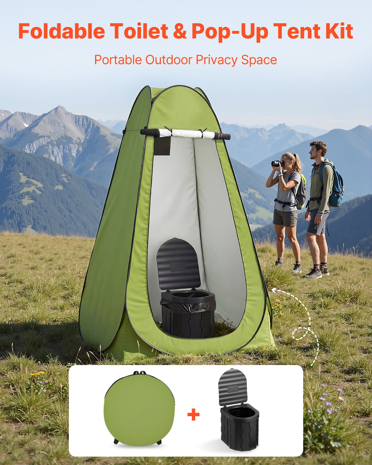 VEVOR Portable Toilet Pop Up Tent Folding Outdoor Camping Travel Potty 330 lbs