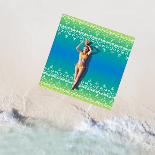 Oversized Beach Blanket (79″ x 79″) | Sandproof & Waterproof, Blue Lime Ripple