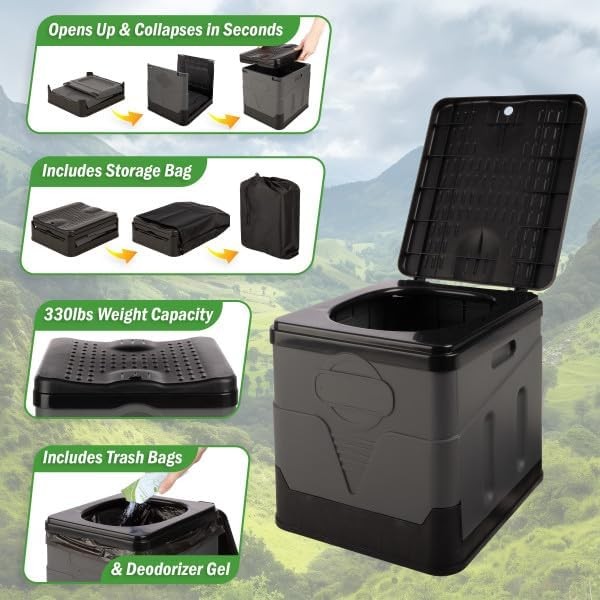 Portable Toilet for Adults – 330Lb Capacity Portable Camping Toilet for Adults w