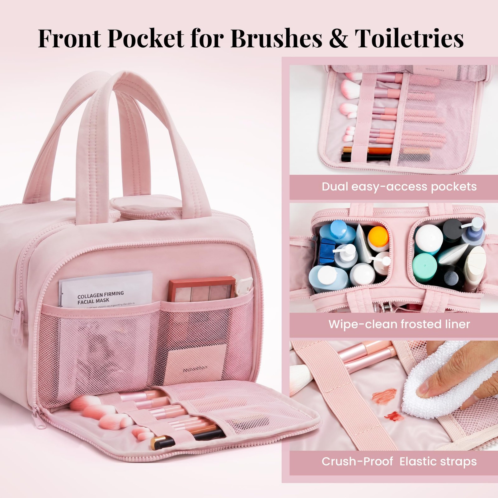 todbown Travel Toiletry Bag: ​​ Large Capacity, 4 X-Large, Soft Pink