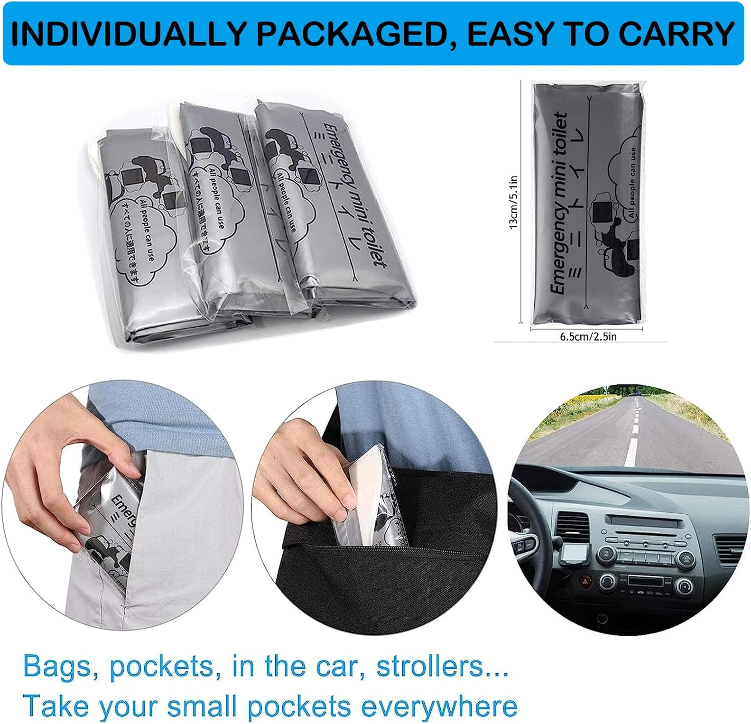 Disposable Emergency Urinal Bag, 8/12/20/24 Pack Portable Camping Pee Bags, Trav