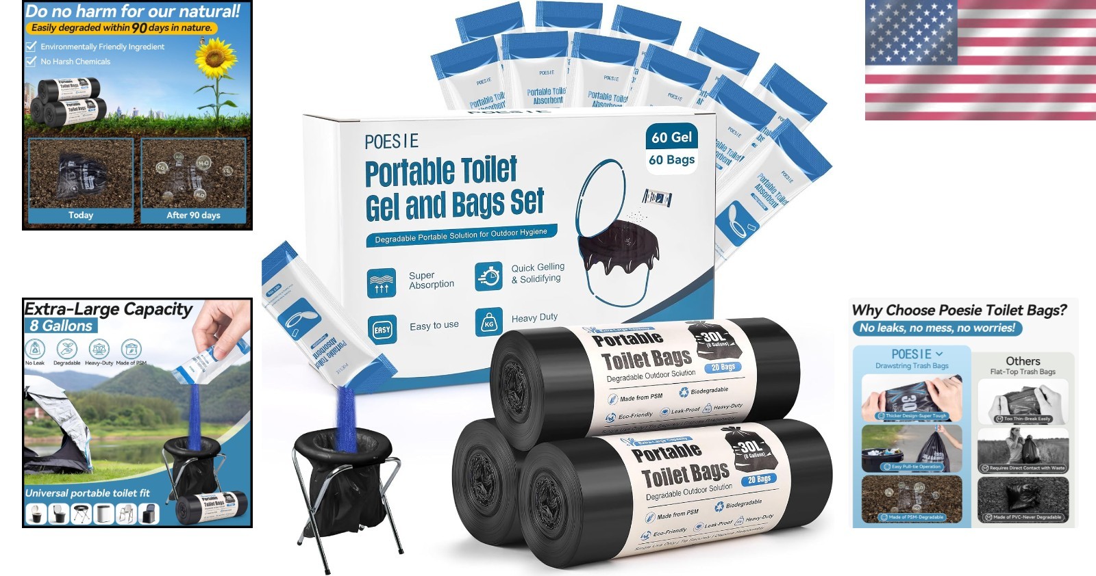 Portable Poo Gel Powder for Camping – 60 Bags