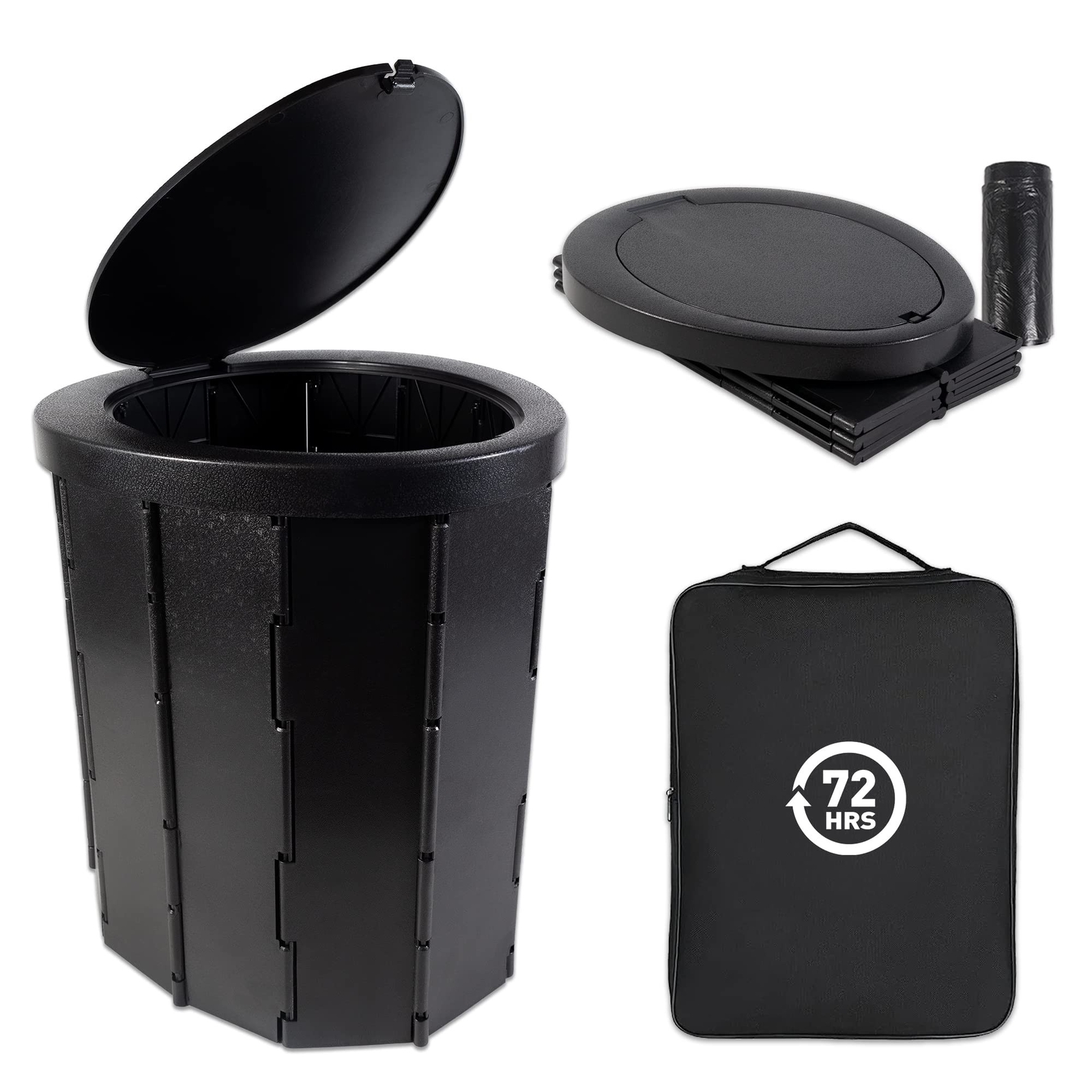 72 HRS Portable Collapsible Toilet for Camping, 15.8″ Extra Large Camping Toi…
