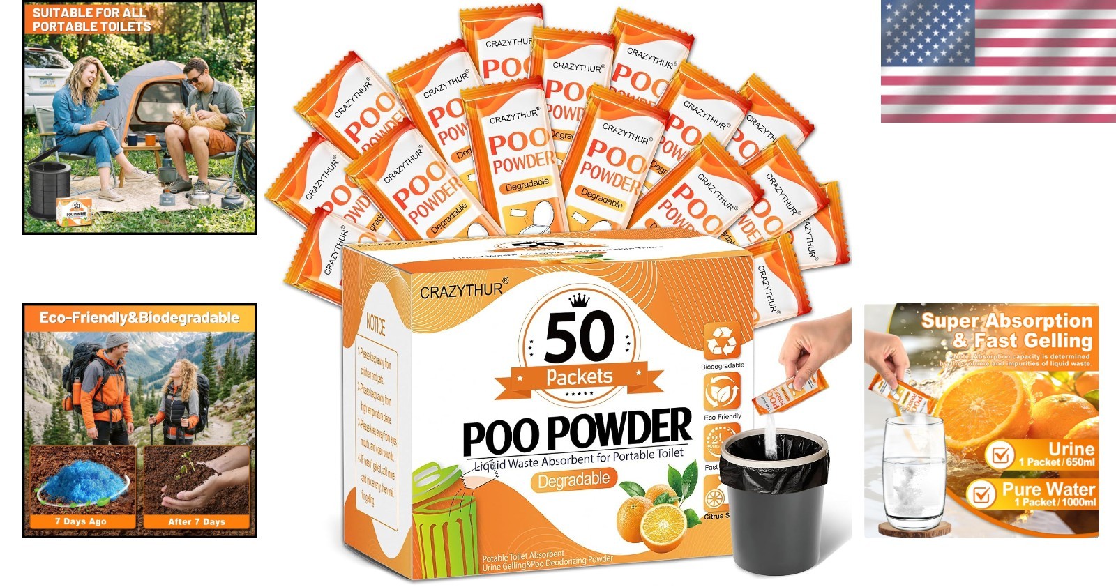Eco-Friendly Portable Toilet Gel – Citrus Scented Camping Toilet Powder
