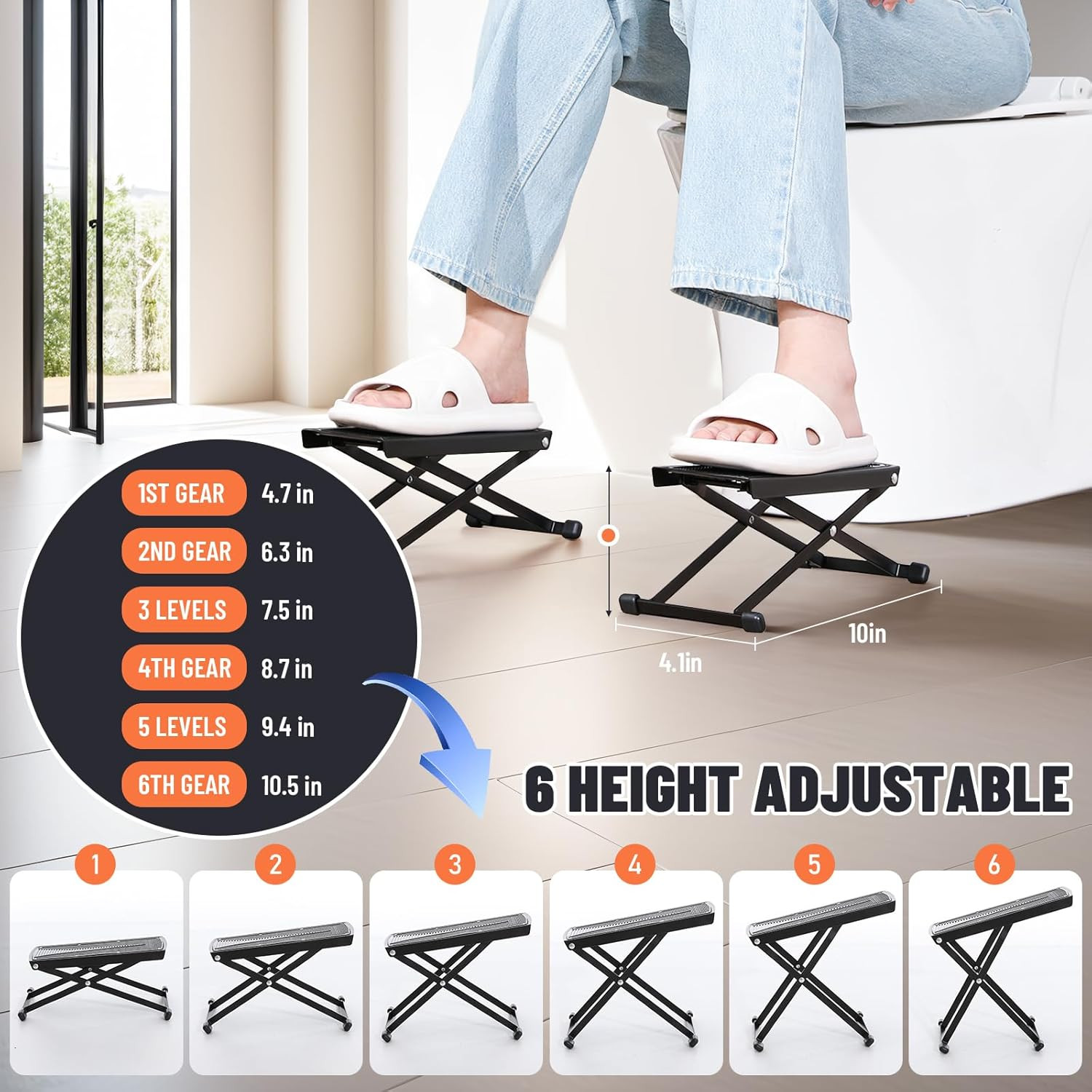 Foldable Toilet Stool – Portable Travel Poop Stool for Toilet, 5″ and 10″ Adjust