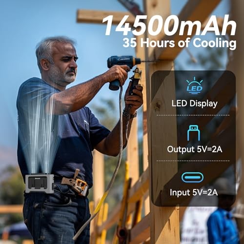 14500mAh Portable Waist Fan, Strong Wind Power for Full Body Cooling Gray