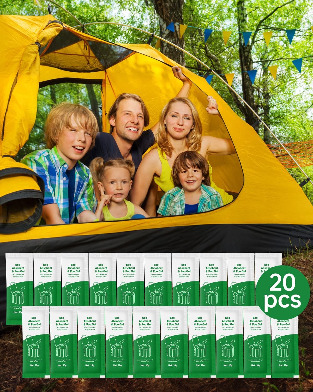 Poo Gel for Portable Toilet, 20 Eco Deodorizing 1 Count (Pack of 20), Green