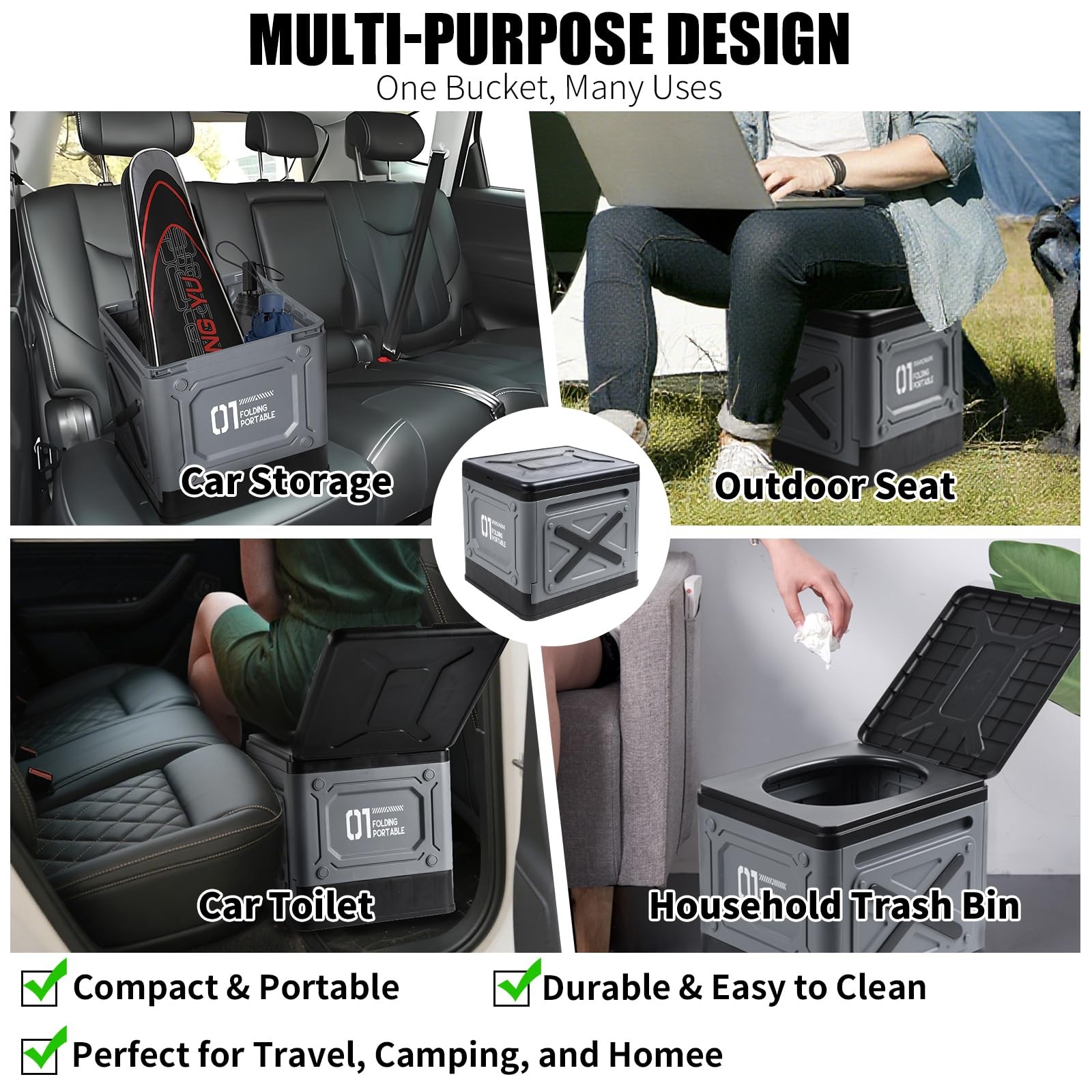 Portable Toilet for Adults, Collapsible Travel Toilet for Camping, Car, Boat …