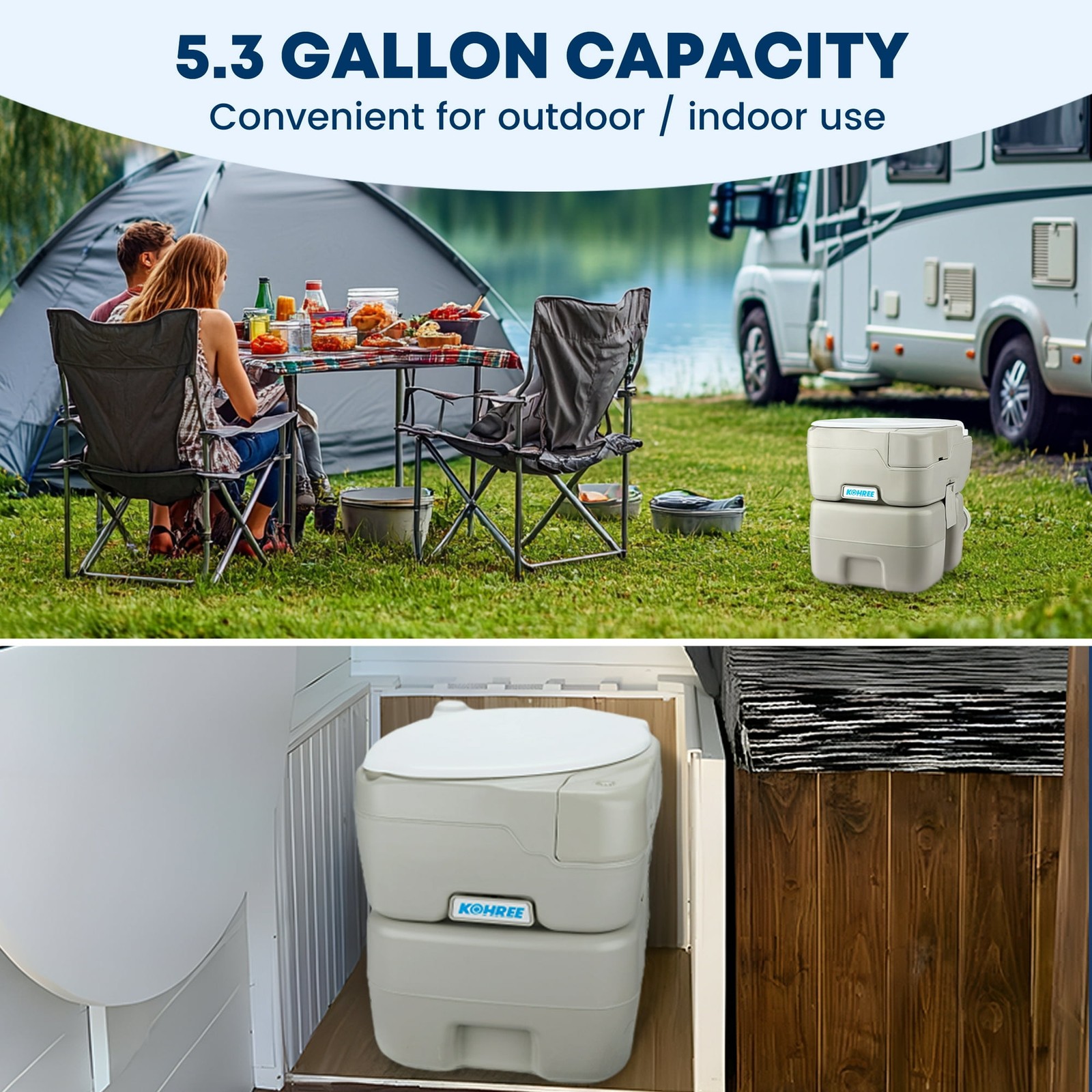Portable Toilet with Phone Stand 5.3 Gal 20L Porta Potty for Adults