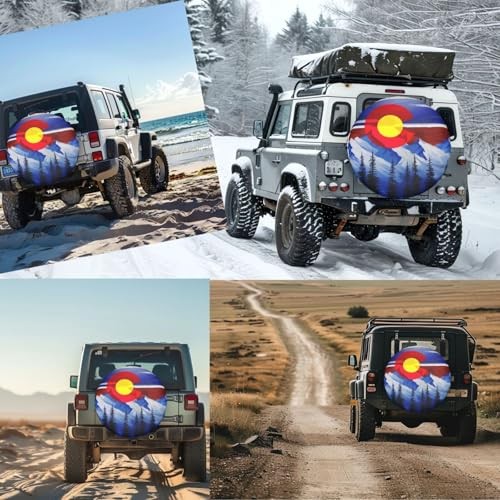Spare Tire Cover for Rv Trailer Camper Truck 15 inch Colorado Flag Mountains