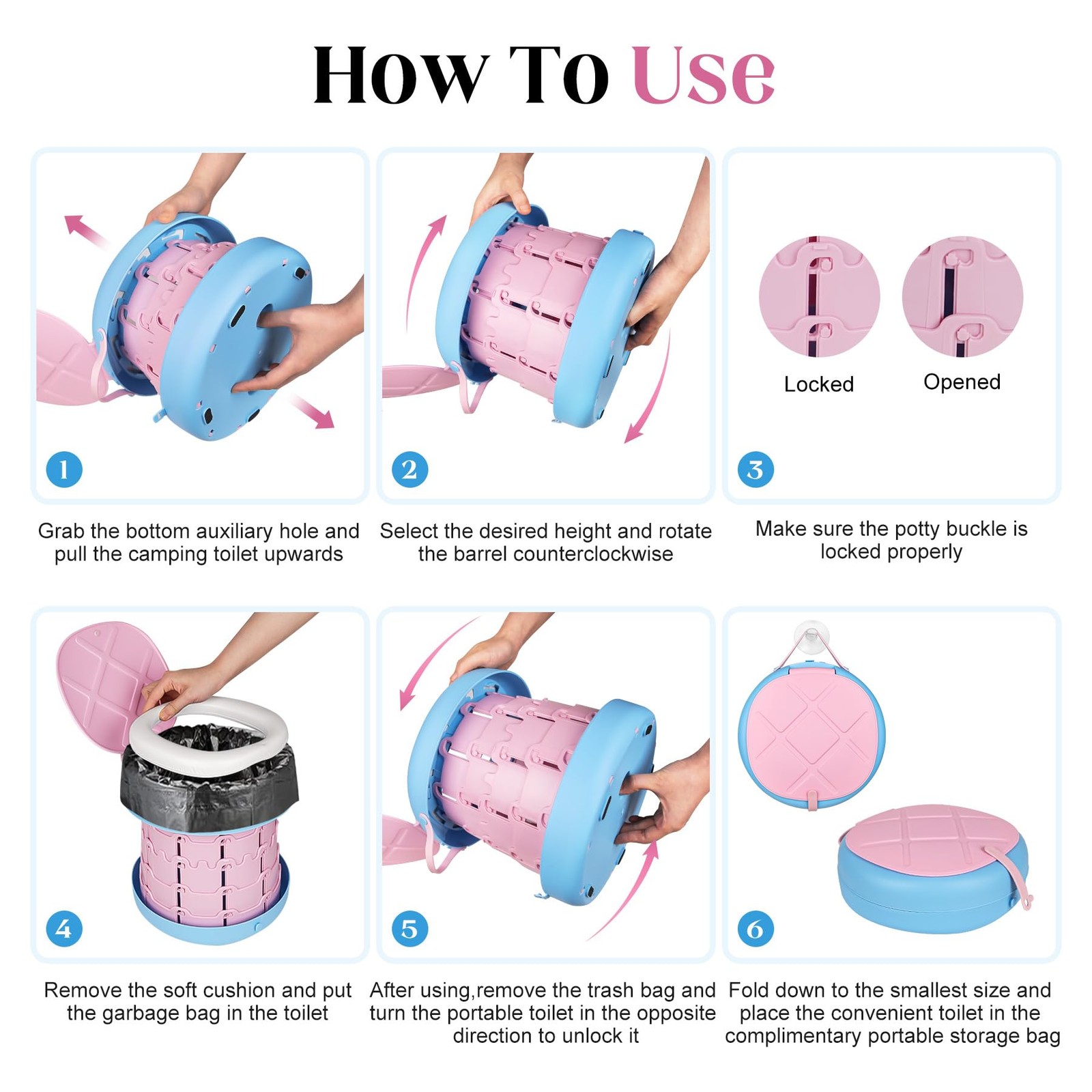 Portable Toilet Camping Foldable Potty for Toddler Adults Kids Travel Potty f…