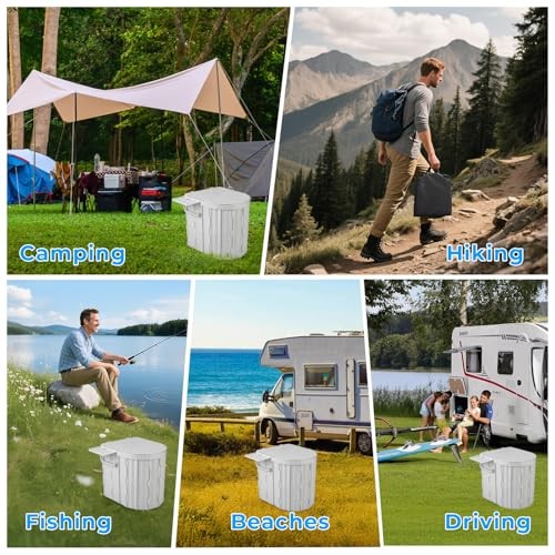 Portable Toilet for Adults, Foldable Plastic Toilet, with Lid and Paper Gray