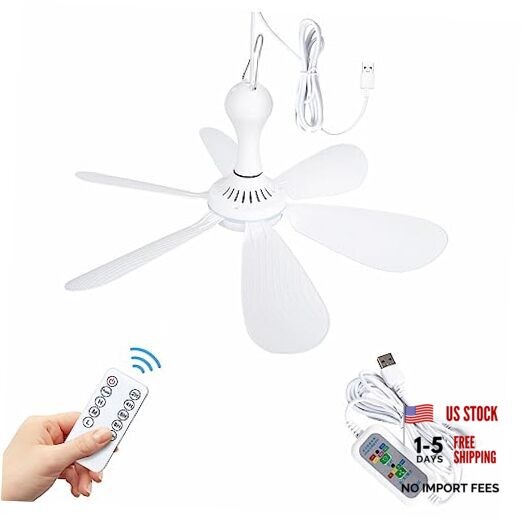 USB Powered Small Ceiling Fan 6 Blades Quiet DC 5V USB Hanging Remote Control