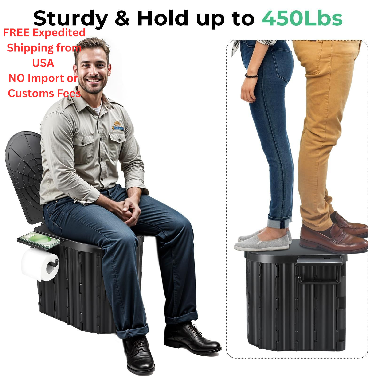 Sckee Camping Toilet, Portable Toilet for Adults, Travel Black