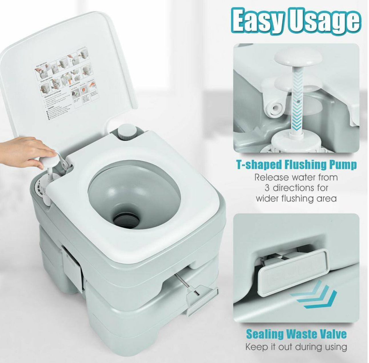 5.3 Gallon 20L Portable Travel Toilet RV Camping Indoor Outdoor Potty Commode