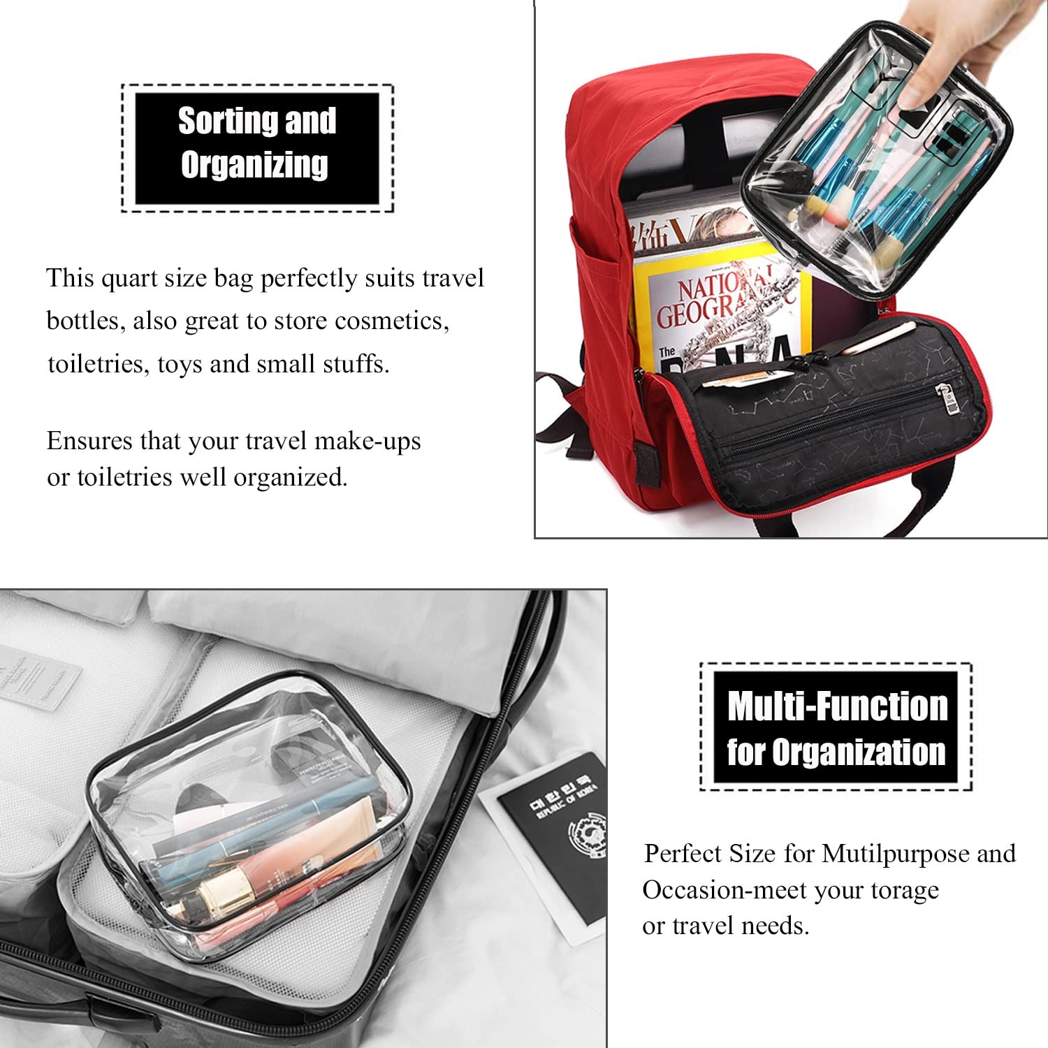 MODENGKONGJIAN TSA Approved Toiletry Bag, 3 Pcs Clear Toiletries Bags Quart Size
