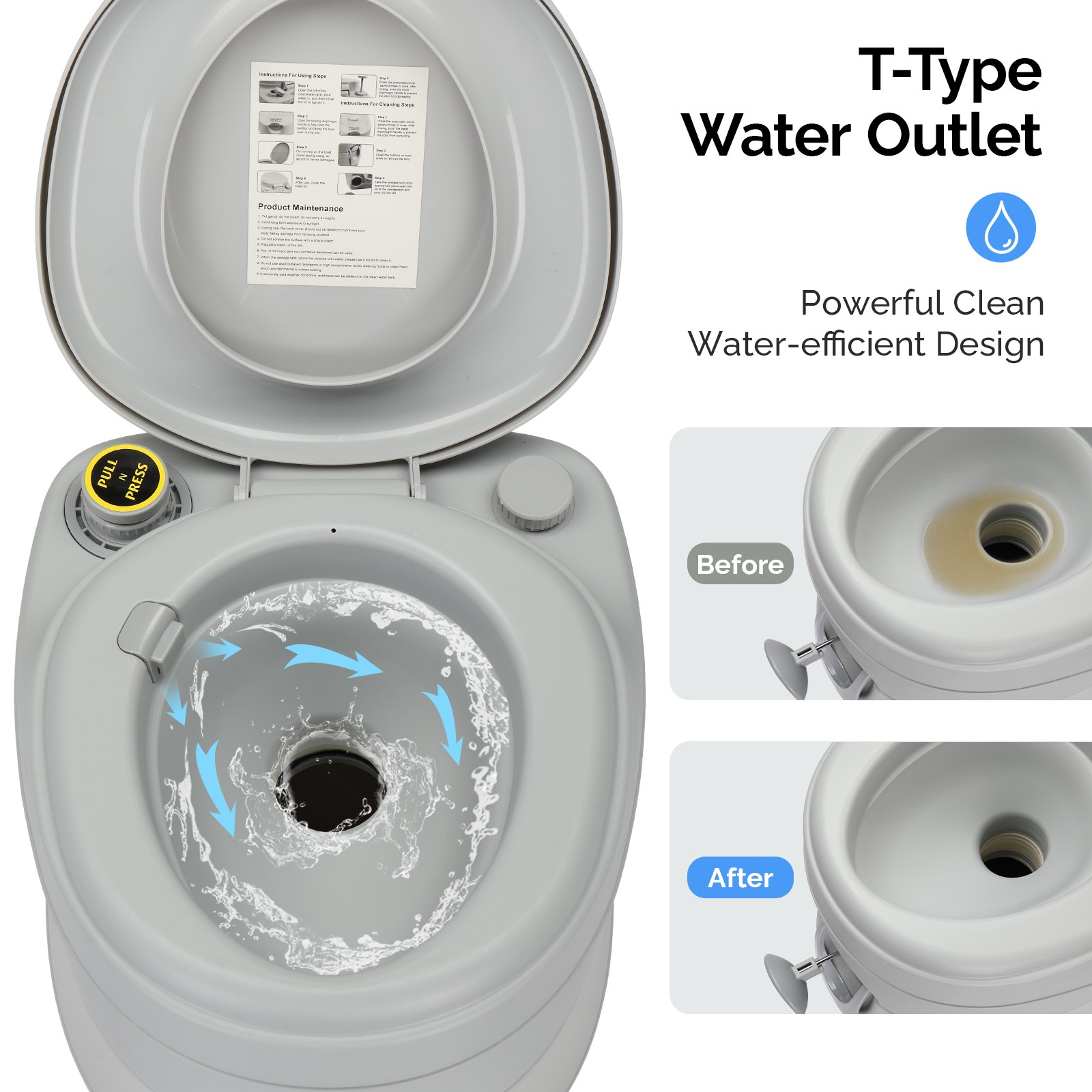 20L Camping Portable, Detachable Toilet Removable, for In/Outdoor Potty Commode