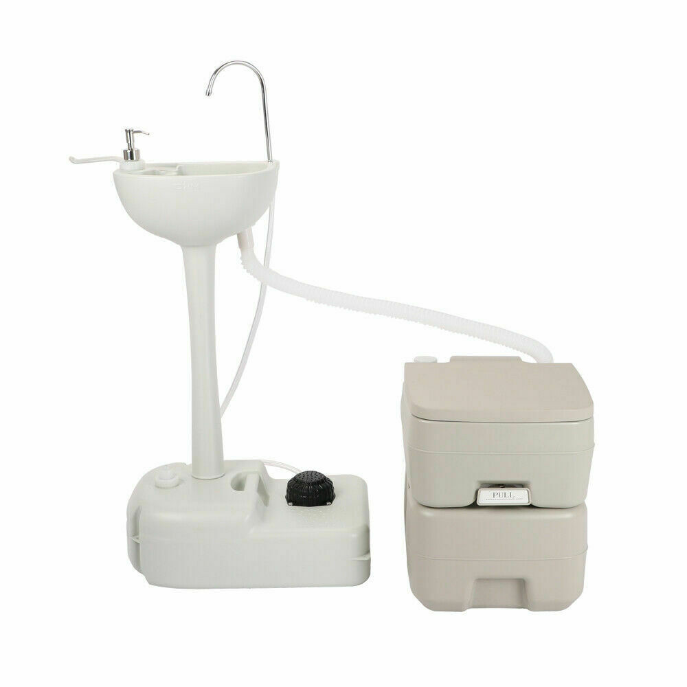 Portable Outdoor Hand Sink w/ RV Camper Gravity Pedal Flush Toilet For Boat Camp