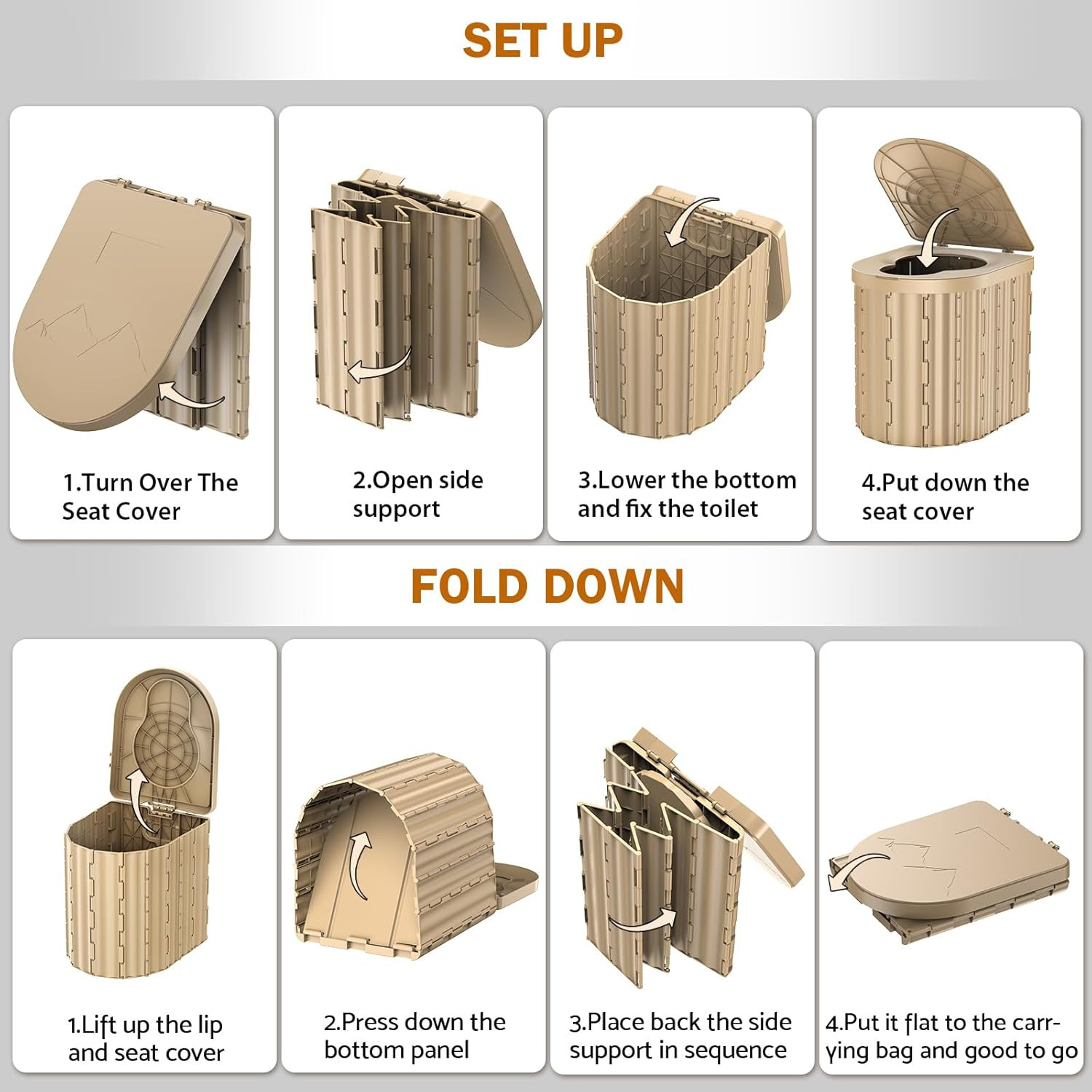 Portable Toilet, Upgraded 15” Toilet with Removable Paper Holder, Camping Toile