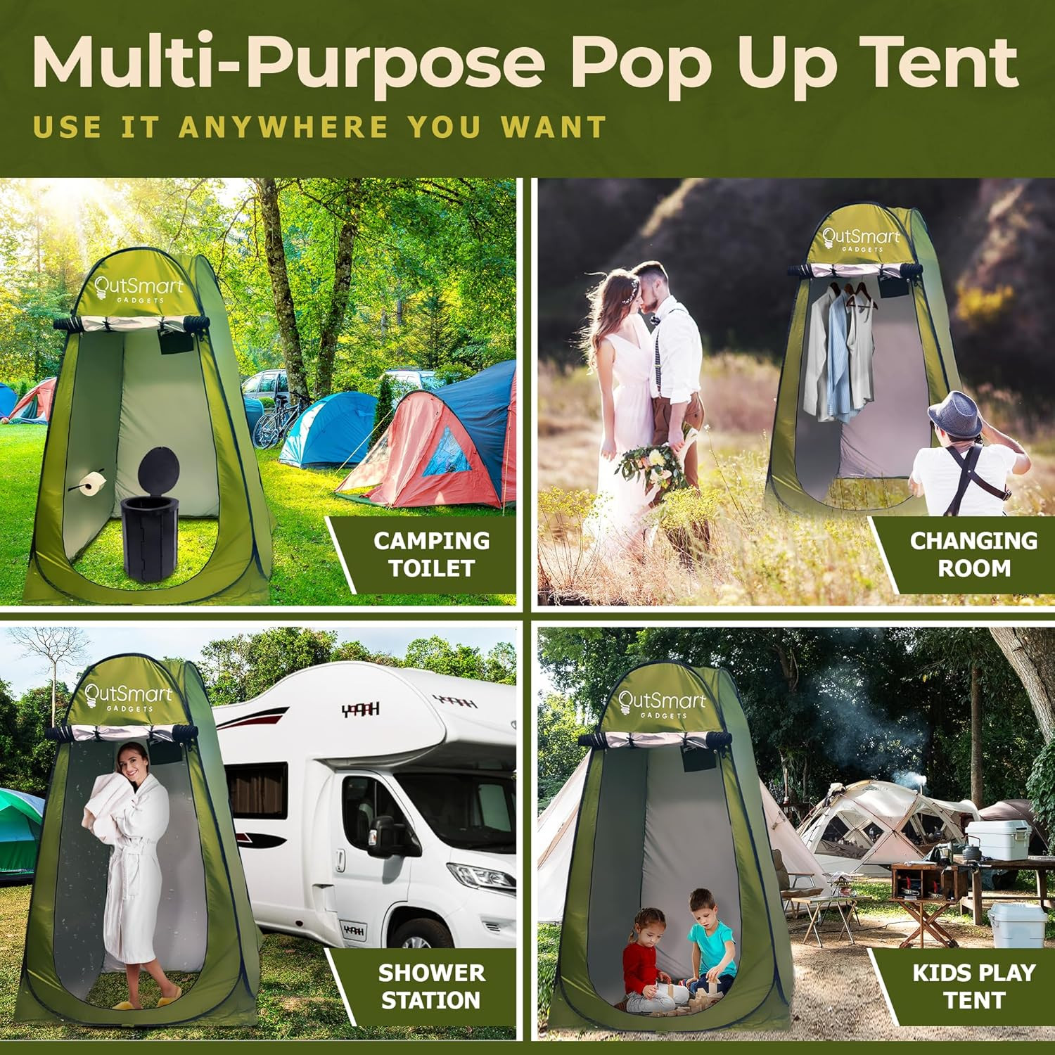 Outdoor Portable Toilet Set for Adults with Camping Night Lantern, Folding XL To
