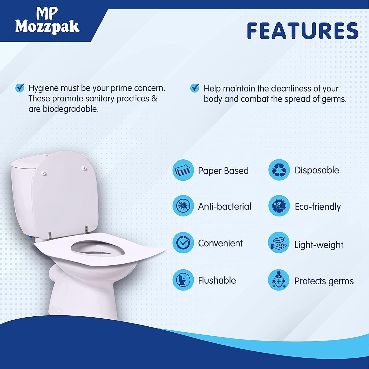MP MOZZPAK Toilet Seat Covers Disposable (60 Pack) – XL Count), Blue