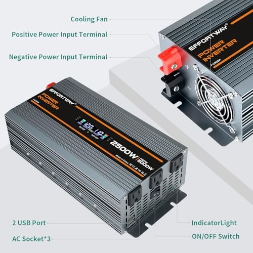 2500W Power Inverter. 12V DC to 110V/120V AC Converter 5000W (Peak) 2500w-12v