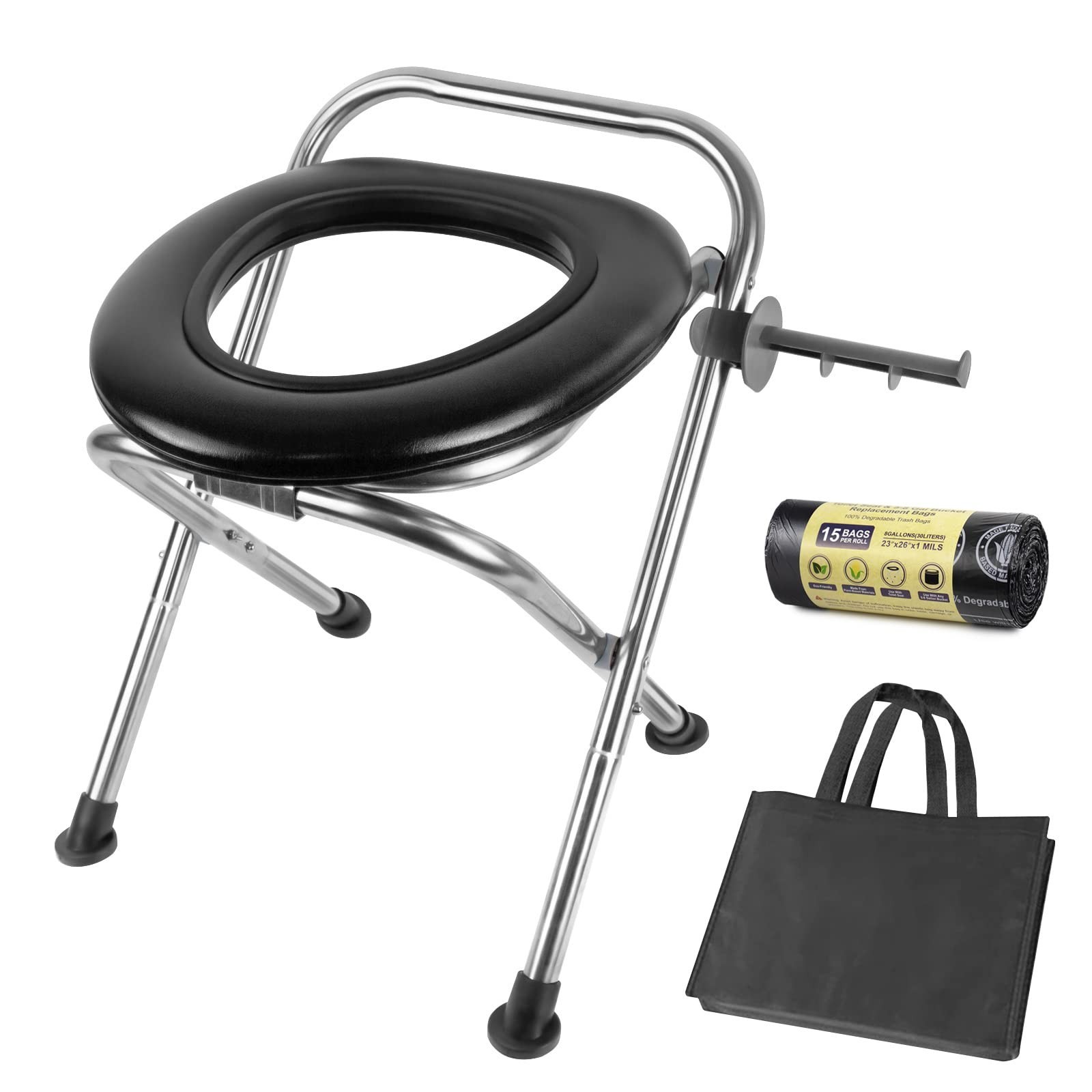 Portable 16.5″ Camping Toilet – 350LB Capacity, Stainless Steel, Soft Seat, Coll