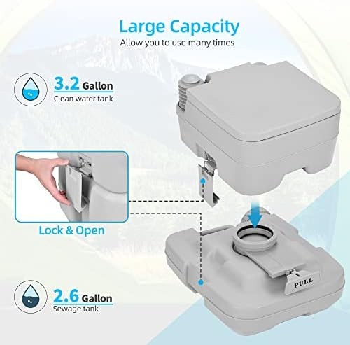 YITAHOME Portable Toilet 2.6 Gallon Camping RV Potty, Double Water Outlet, Pr…